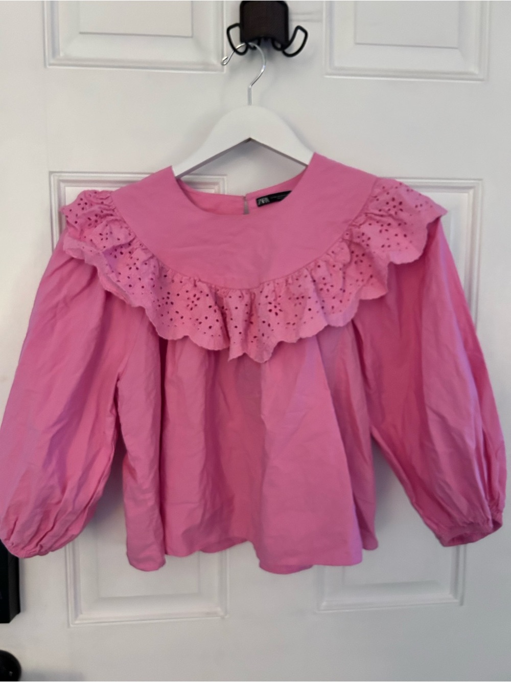Zara Pink Eyelet Ruffle Long-Sleeve Blouse